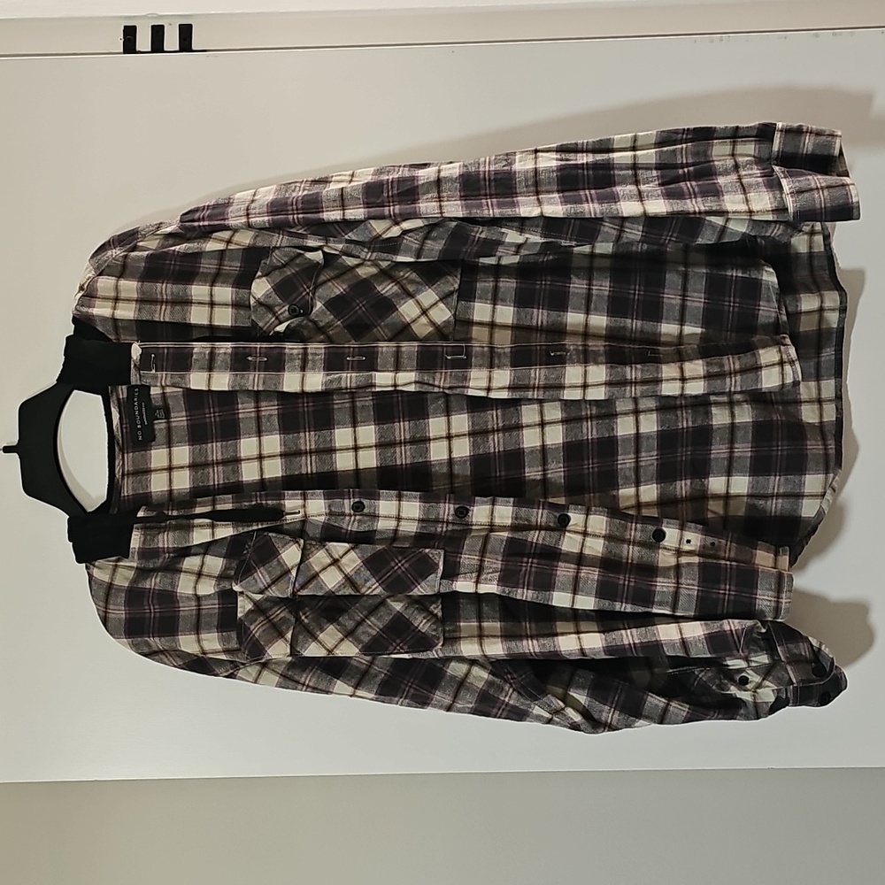 No Boundaries Oversized Plaid Shirt - Purple and Gray